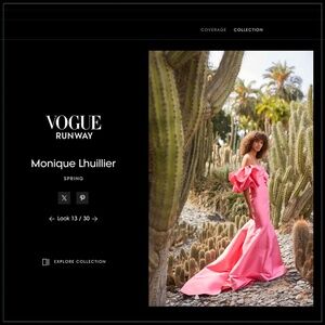 $5600 Monique Lhuillier Paradise Pink Mikado Silk Puff Sleeve Runway Gown